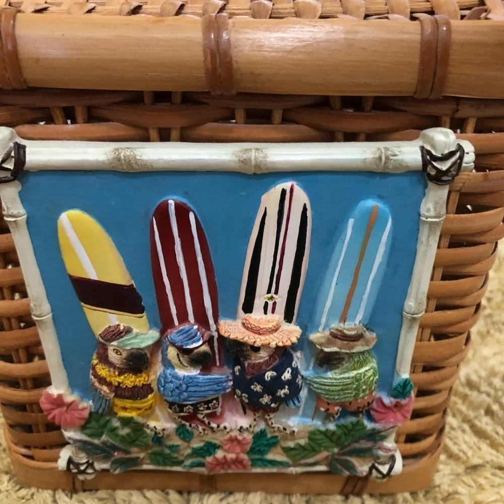 Beachy Surfing Bath Mat, Tissue Box and Toothbrush Holder